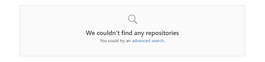 Screenshot of a GitHub search returning no results