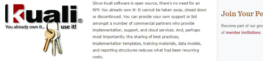 Screenshot of the Kuali website