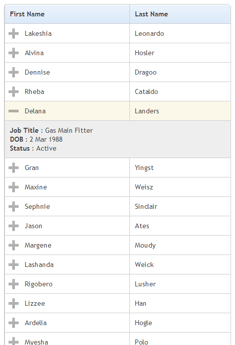 Mobile version of expand-collapse responsive table implementation